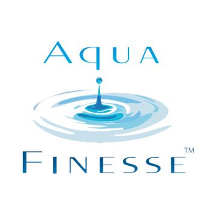 Aqua Finesse logo with 2 shades of blue and a water droplet falling into water making a splash, supporting hot tubs in Topeka.